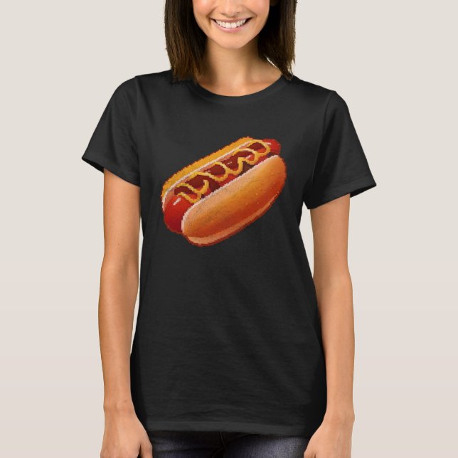 Hot Dog Pixel 8 bit Retro Hungry Byte Grilled Food T-Shirt (Front)
