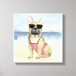 Hot Dog   Puppy In Sunglasses At The Beach Canvas Print