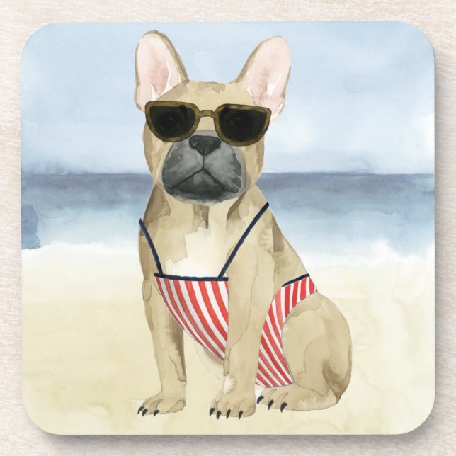 Hot Dog | Puppy In Sunglasses At The Beach Coaster (Front)