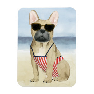 Hot Dog   Puppy In Sunglasses At The Beach Magnet