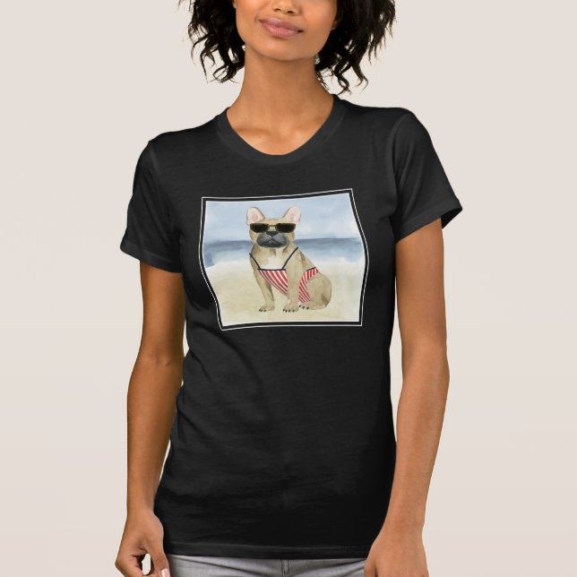 Hot Dog | Puppy In Sunglasses At The Beach T-Shirt (Front)