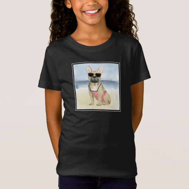 Hot Dog | Puppy In Sunglasses At The Beach T-Shirt (Front)