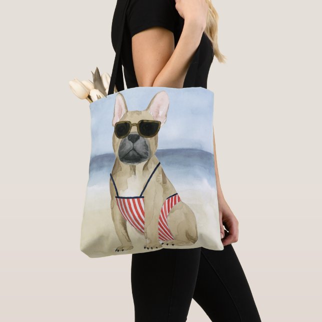 Hot Dog | Puppy In Sunglasses At The Beach Tote Bag (Close Up)