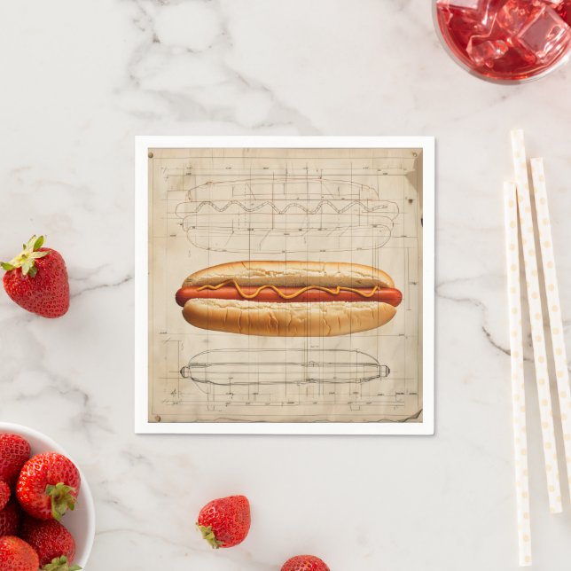 Hot Dog Retro Diagram Napkin (Insitu)