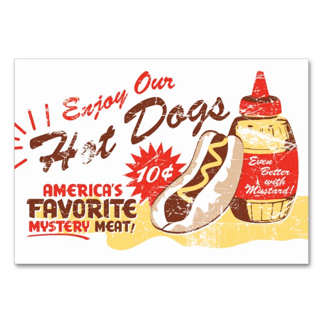 Hot Dog Retro Table Card CUSTOMIZABLE (Front)