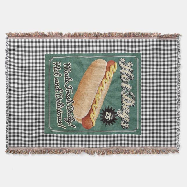 Hot Dog Retro Throw Blanket (Front)