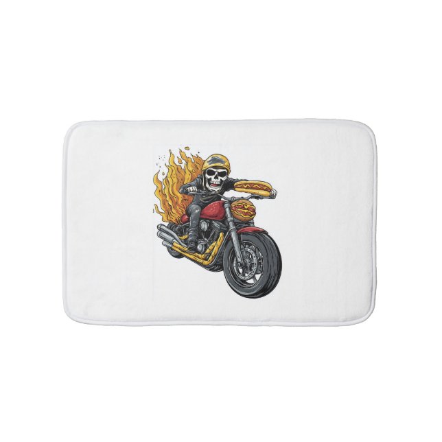 Hot Dog Rider – Funny Biker Skull Bath Mat (Front)