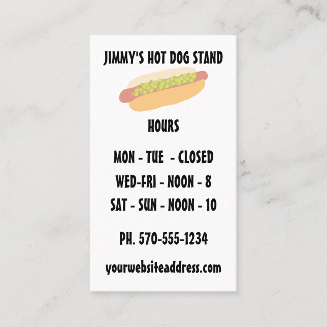Hot Dog Stand Hours of Operation Business Card (Front)