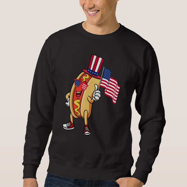 Hot Dog Sunglasses American Flag USA  4th Of July Sweatshirt (Front)