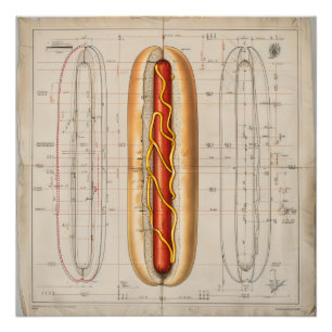 Hot Dog Vintage Blueprint Photo Print