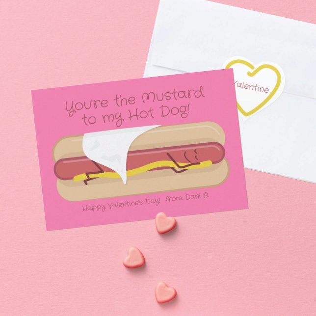 Hot Dog w/Mustard Kids School Valentine's Day Card (Creator Uploaded)