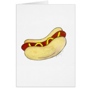 Hot Dog w/ Mustard on Bun Hotdog Foodie Card