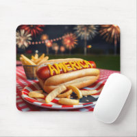 Hot Dog With America Text and Fireworks
