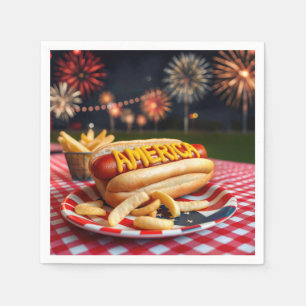 Hot Dog With America Text and Fireworks Napkin