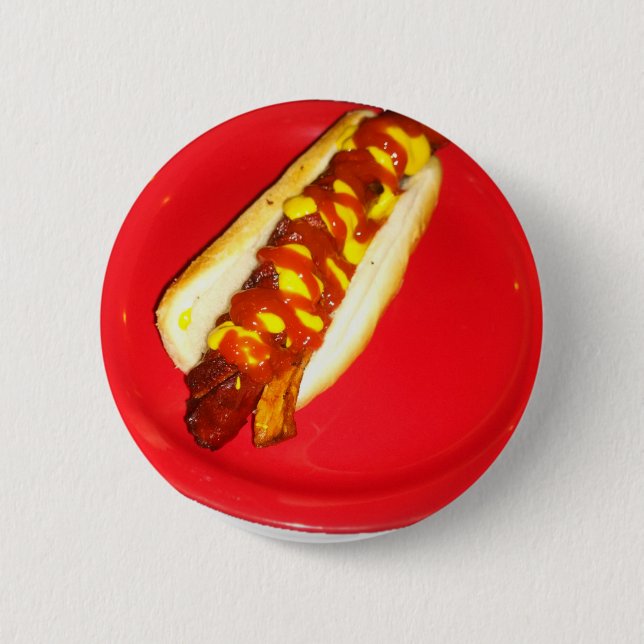 Hot Dog with Ketchup and Mustard 6 Cm Round Badge (Front)