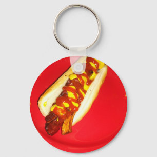 Hot Dog with Ketchup and Mustard Key Ring