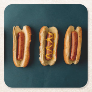 Hot Dogs and Buns Square Paper Coaster