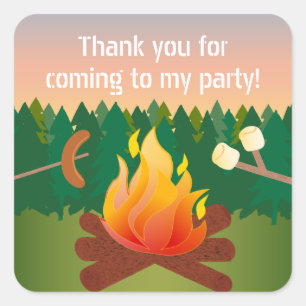 Hot Dogs and Marshmallows Campfire Thank You Square Sticker