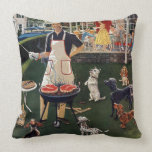 Hot Dogs Cushion<br><div class="desc">Artist: Ben Kimberly Prins | Guests on patio watch dogs surround host grilling</div>