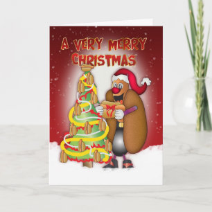 Hot Dogs, Onions, Bun, Christmas Card - Santa Hot