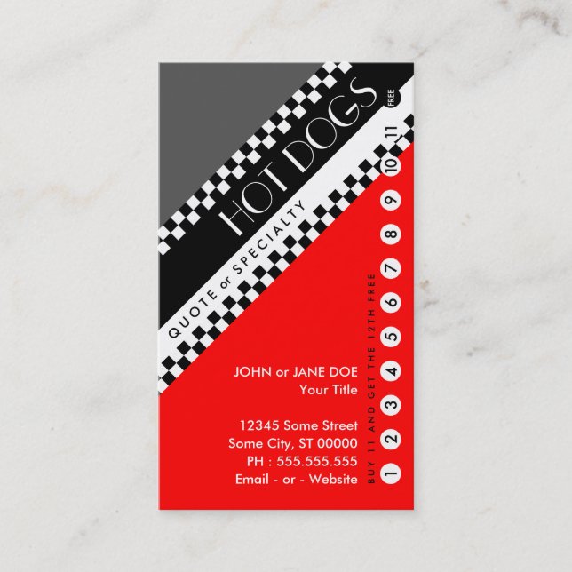 hot dogs punchcard : (buy 11 get 1 free) loyalty card (Front)