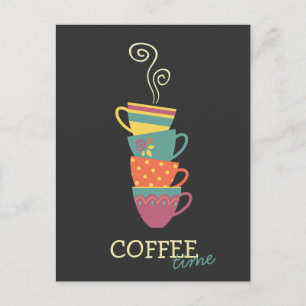 Hot drink, coffee cups, tea mugs postcard