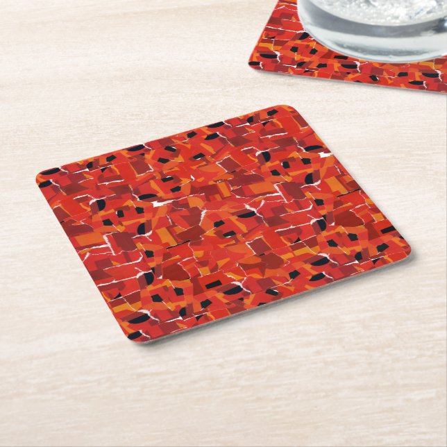 Hot Faux Mosaic Collage Square Paper Coaster (Angled)