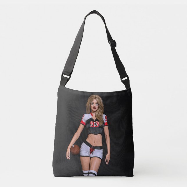 Hot Female Football Player Against Black Crossbody Bag (Front)