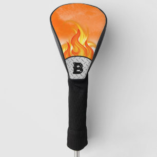 Hot Flames & Metal Monogram Initial Golf Head Cover