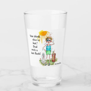 Hot Flash Colour Sketch Woman Menopause Text Glass