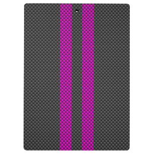Hot Fuchsia Pink Racing Stripes Carbon Fibre Style Clipboard