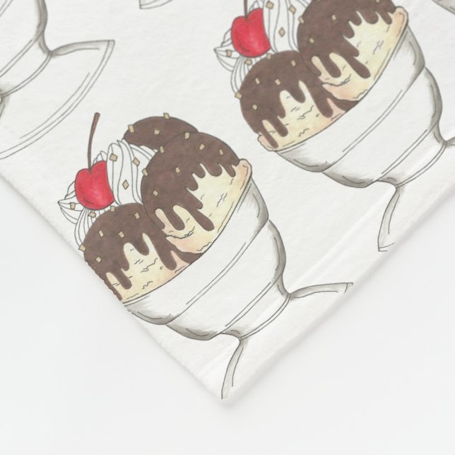Hot Fudge Ice Cream Shoppe Sundae Foodie Fleece Blanket (Corner)
