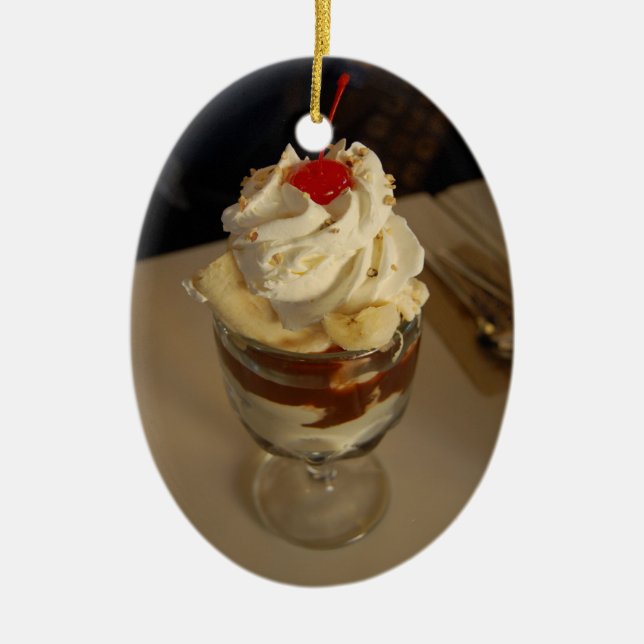 Hot Fudge Ice Cream Sundae Ceramic Tree Decoration (Front)