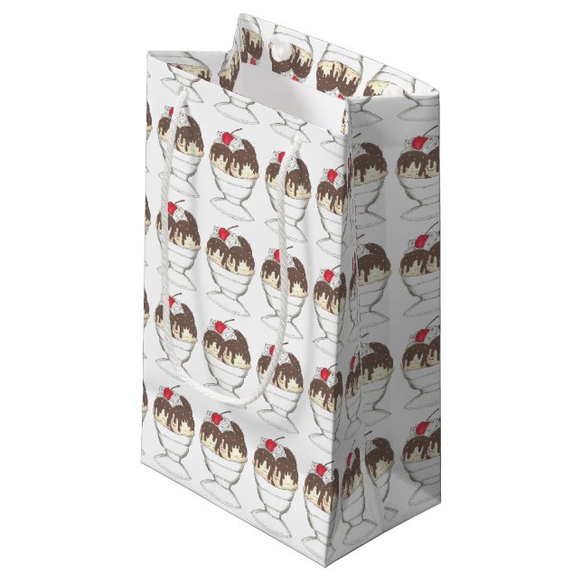 Hot Fudge Ice Cream Sundae Dessert Scoop Shop Small Gift Bag (Front Angled)