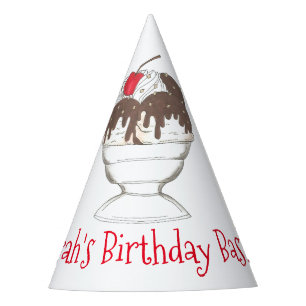Hot Fudge Ice Cream Sundae Personalised Birthday Party Hat