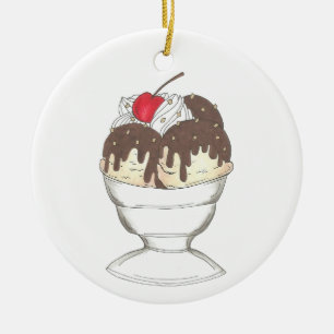 Hot Fudge Ice Cream Sundae Valentine's Day Foodie Ceramic Tree Decoration