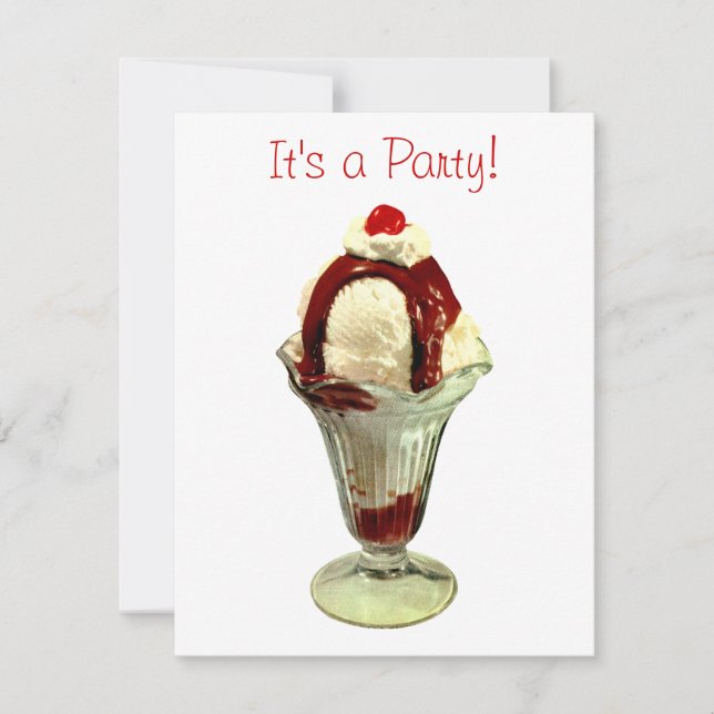 Hot Fudge Sundae Retro Ice Cream Invitation (Front)