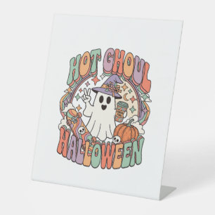 Hot Ghoul Halloween Ghost Witch Hat Skateboard Pedestal Sign