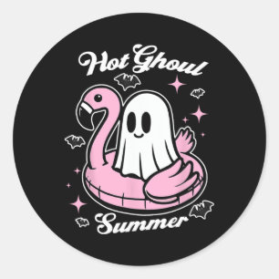 Hot Ghoul Summer Flamingo Ghost Summerween  Classic Round Sticker