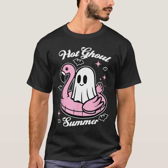 Hot Ghoul Summer Flamingo Ghost Summerween  T-Shirt (Front)