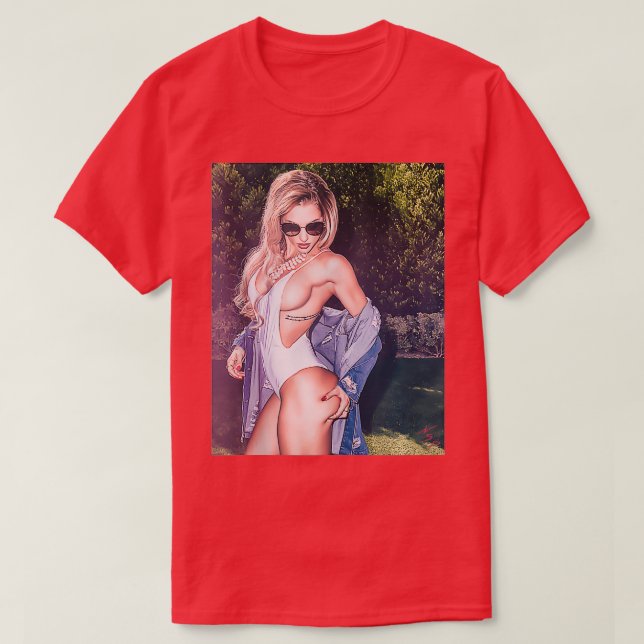 Hot Girl Graphic Tee  Beautiful Blonde Pinup Model (Design Front)