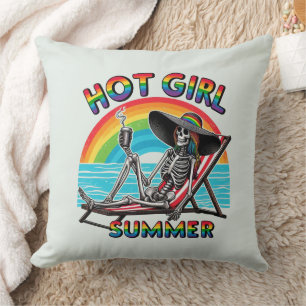 Hot Girl Summer Skeleton Retro Beach Design Cushion