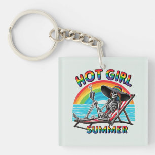 Hot Girl Summer Skeleton Retro Beach Design Key Ring