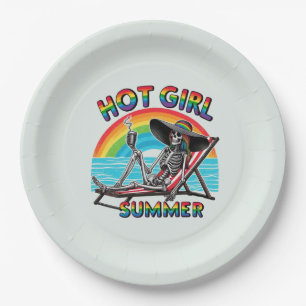 Hot Girl Summer Skeleton Retro Beach Design Paper Plate