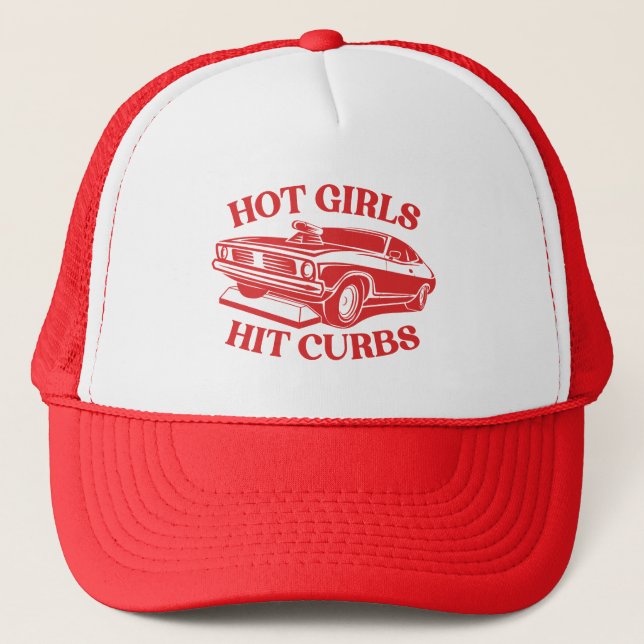 Hot Girls Hit Curbs - Red Trucker Hat (Front)