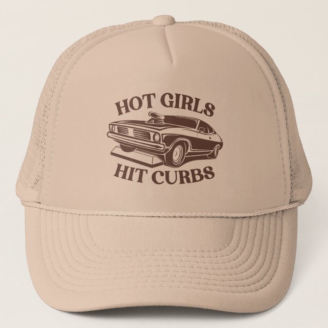 Hot Girls Hit Curbs - Tan Trucker Hat (Front)