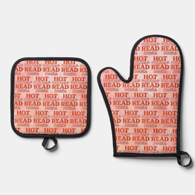 Hot Girls Read Books Oven Mitt & Pot Holder Set (Front)