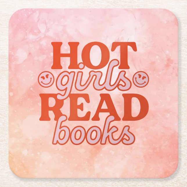 Hot Girls Read Books Square Paper Coaster (Front)
