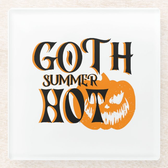 Hot Goth Summer-Horror Smiling Pumpkin Glass Coaster (Front)