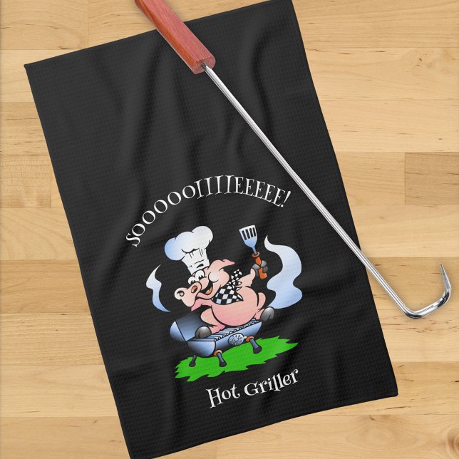 Hot Griller Pig Smoker Black Tea Towel (Creator Uploaded)